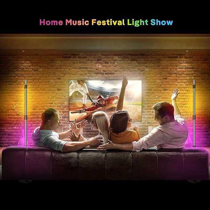 RGB+IC Floor Lamp, 2 Pack Smart LED Corner Lamp with Music Sync and 16 Million DIY Colors, App & Remote Control, 360° Rotating Standing Floor Lamp with Spotlight for Bedroom Living Room - LeafyLoom