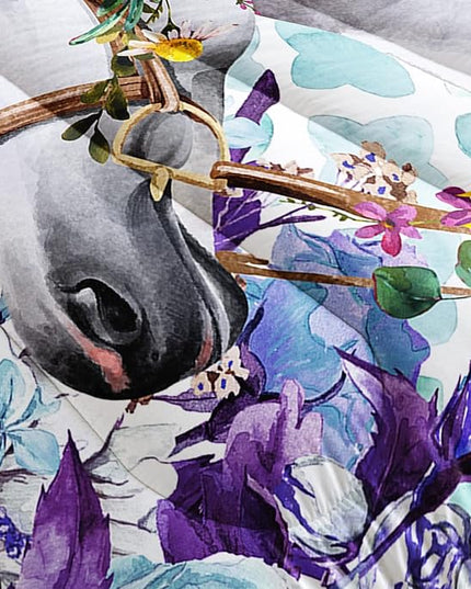 Kid Sunflower Horse Comforter Set 3Pcs Rose Butterfly Retro Horse Bedding Set for Boys Girls Adult, 1 Comforter + 2 Pillowcases - LeafyLoom