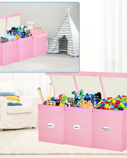 Large Toy Box Chest,Big Toy Storage Organizer,Storage Bins with Lids,Stuffed Animal Storage,Toy Bins for Kids Extra Large,Toddlers,Baby,Girls,Nursery,Living room,playroom(Pink) - LeafyLoom
