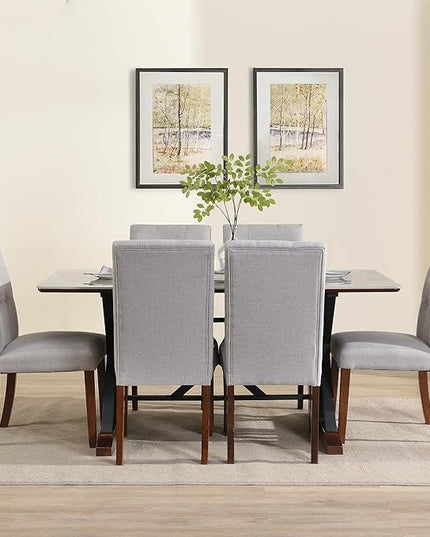NicBex Dining Room Table Set for 6 Kitchen Table and Chairs Sintered Stone Dining Table with 6 Tufted Upholstered Chairs, 63-inch Rectangle Dining Table for Dining Room, Gray - LeafyLoom