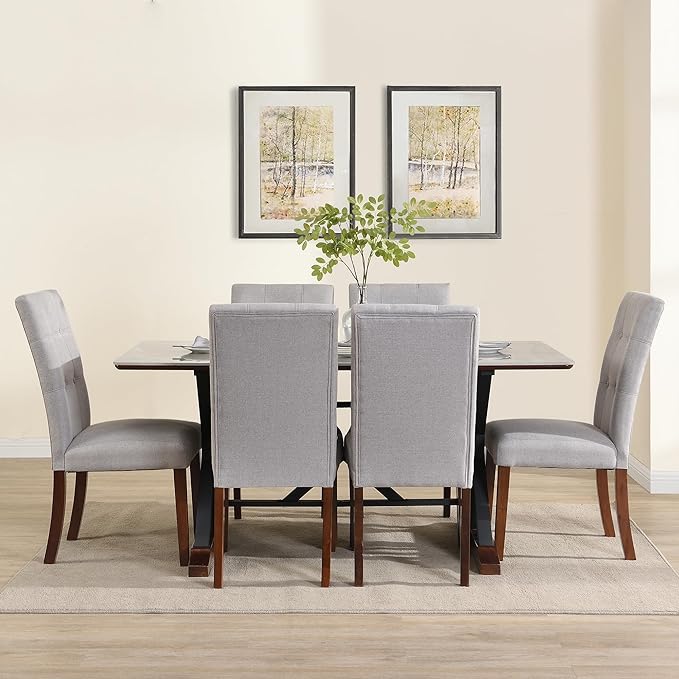 NicBex Dining Room Table Set for 6 Kitchen Table and Chairs Sintered Stone Dining Table with 6 Tufted Upholstered Chairs, 63-inch Rectangle Dining Table for Dining Room, Gray - LeafyLoom