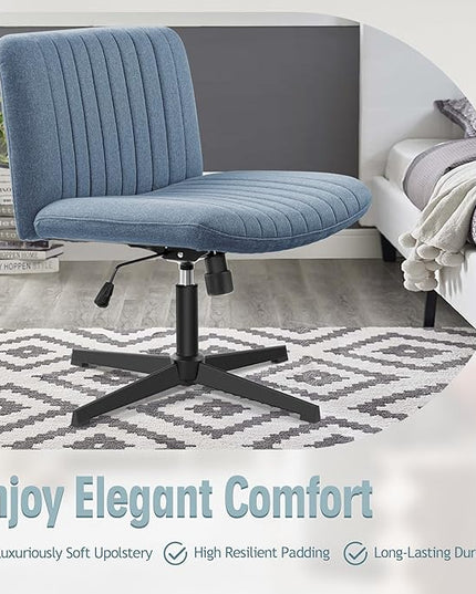 Armless Office Chair no Wheels, Ergonomic Wide Seat Swivel Desk Chair, Height Adjustable Cross Legged Comfortable Computer Chair for Living Room, Vanity Accent Chair Navyblue - LeafyLoom