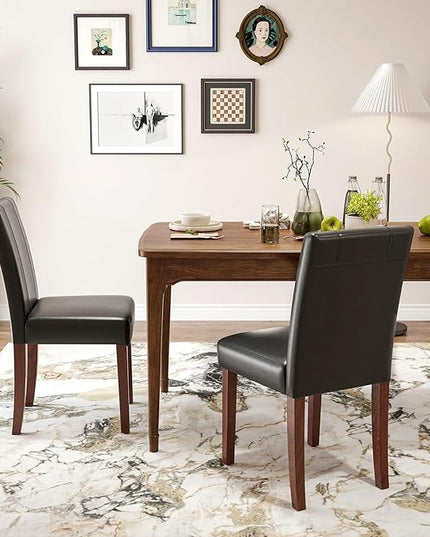 Soohow Upholstered Set of 2 with Solid Wood Legs Armless Indoor Dining Room, Kitchen Table Parson Chairs, Black Leather - LeafyLoom