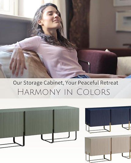 24/7 Shop at Home Mignon Contemporary Modern Style 60" TV Stand with 3 Storage Cabinets, Fits 65 Inches, Entertainment Center Console for Family, Living Room & Bedroom, Metal Legs, Green - LeafyLoom