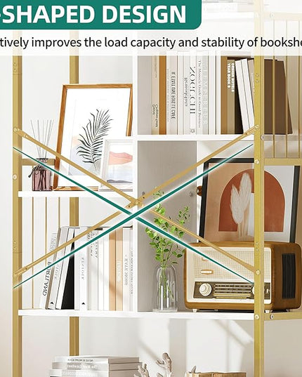 YITAHOME Gold Arched Bookshelf and Bookcase, 5 Tier Standing Book Shelf, Storage Display Rack Shelves for Bedroom Living Room Office,White&Gold - LeafyLoom
