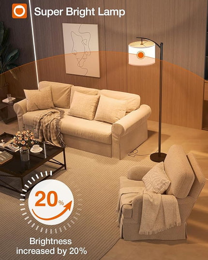 addlon Floor Lamp for Living Room with 3 Color Temperatures, Standing lamp with Linen lampshade for Bedroom, Office, Lamps with 9W LED Bulb Included - Black with Gray Lampshade - LeafyLoom
