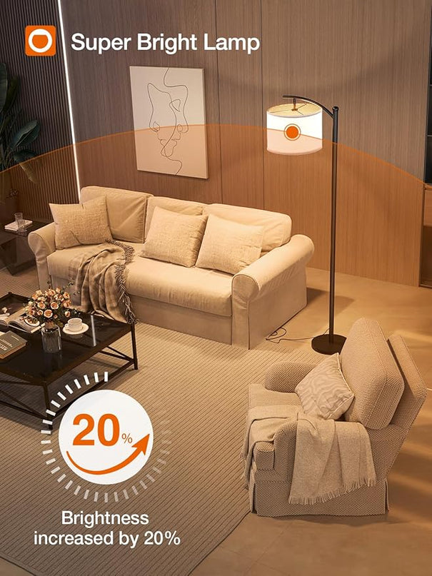 addlon Floor Lamp for Living Room with 3 Color Temperatures, Standing lamp with Linen lampshade for Bedroom, Office, Lamps with 9W LED Bulb Included - Black with Gray Lampshade - LeafyLoom