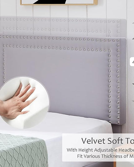VECELO Twin Size Platform Bed Frame with Adjustable Upholstered Headboard, Modern Mattress Foundation, Strong Wood Slat Support, No Box Spring Needed, Easy Assembly - LeafyLoom