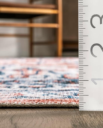nuLOOM Rina Faded Persian Machine Washable Ultra Thin Area Rug, 5' x 8', Rust - LeafyLoom