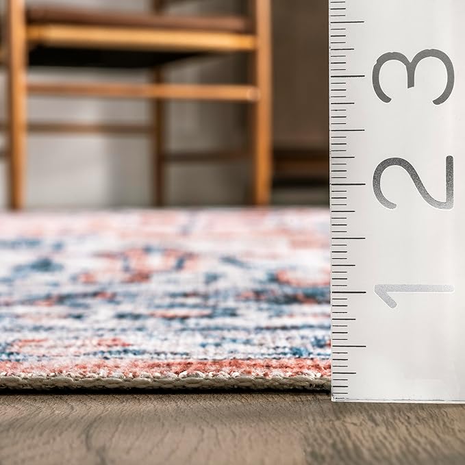nuLOOM Rina Faded Persian Machine Washable Ultra Thin Area Rug, 5' x 8', Rust - LeafyLoom