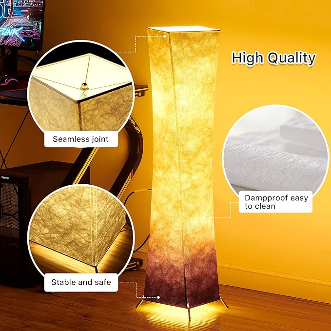 chiphy Floor Lamp, 39" Tall Standing Lamp, 3 Levels Adjustable Brightness LED Bulbs, Column Floor Light, Purple Gradient Fabric Lampshade, Home Decor for Living Room, Bedroom, Kids Room - LeafyLoom