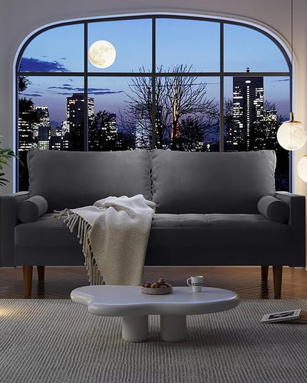 Velvet Furniture for Small Spaces, Mid-Century Modern Loveseats for Living Room, Love Seat Couch Sofas, 70 Inches, Grey - LeafyLoom