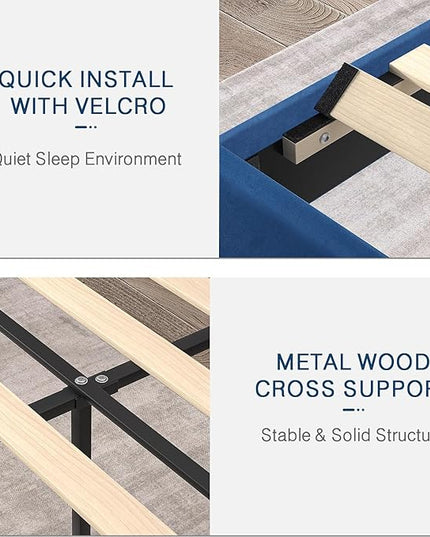 VECELO Queen Size Platform Bed Frame with Height Adjustable Upholstered Headboard, Modern Mattress Foundation,Strong Wood Slat Support, No Box Spring Needed, Easy Assembly - LeafyLoom