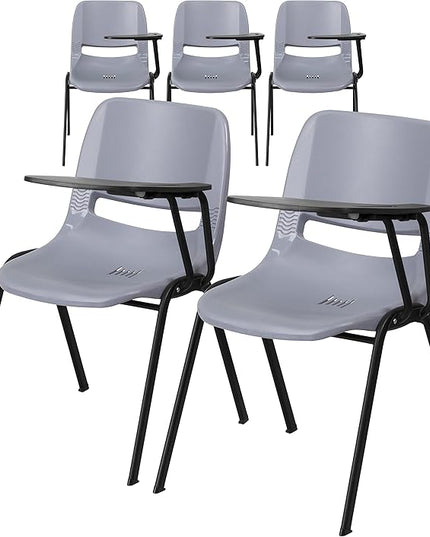 Flash Furniture HERCULES 5 Pack Gray Ergonomic Shell Chair with Left Handed Flip-Up Tablet Arm - LeafyLoom