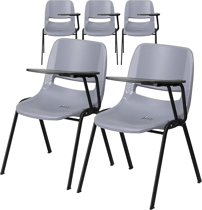 Flash Furniture HERCULES 5 Pack Gray Ergonomic Shell Chair with Left Handed Flip-Up Tablet Arm - LeafyLoom