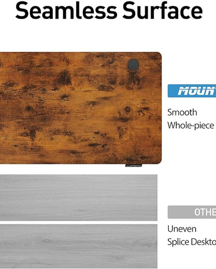 MOUNTUP Height Adjustable Electric Standing Desk Whole-Piece, 48 x 24 Inches Quick Assembly Sit Stand Desk, Stand Up Desk with Memory Controller, Ergonomic Desk, Rustic Brown - LeafyLoom