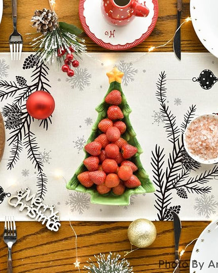Artoid Mode Red Pine Trees Merry Christmas Table Runner, Winter Xmas Holiday Kitchen Dining Table Decoration for Home Party Decor 13x90 Inch ArtoidMode