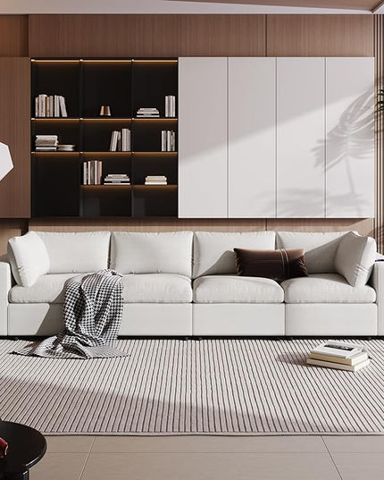 Free Combination Convertible Modular Sectional Sofa, 4 Seater Upholstered Sleeper Corner Couch with USB Charge Ports & Wireless Charging & Speaker,Deep-Seat Sofabed for Living Room Office - LeafyLoom