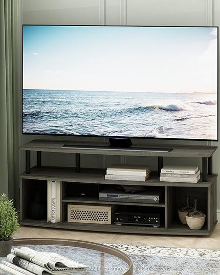 Furinno Jaya Large Entertainment Center Hold up to 55-in TV, Inch, French Oak/Black - LeafyLoom