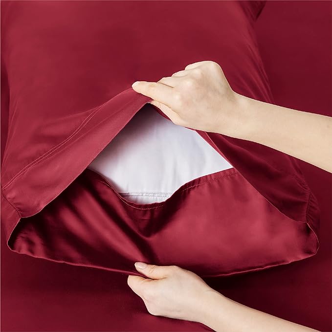 Bedsure King Size Sheet Set, Cooling Sheets King, Rayon Derived from Bamboo, Deep Pocket Up to 16", Breathable & Soft Bed Sheets, Hotel Luxury Silky Bedding Sheets & Pillowcases, Burgundy - LeafyLoom