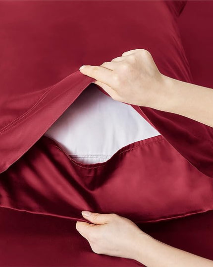 Bedsure Twin Sheets Set, Cooling Sheets Twin Size Bed Set, Rayon Derived from Bamboo, Twin Size Sheets, Breathable & Soft Bed Sheets, Hotel Luxury Silky Bedding Sheets & Pillowcases, Burgundy - LeafyLoom