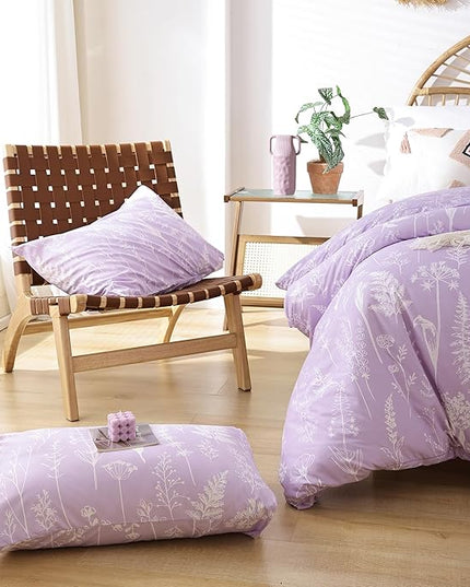 JANZAA King Size Comforter Set Floral Comforter Sets King Size Bedding Set Purple Comforter for All Season with 2 Pillow Shams Cute and Comfortable - LeafyLoom