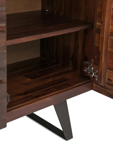 SIMPLIHOME Lowry SOLID ACACIA WOOD and Metal 60 Inch Wide Rectangle Modern Industrial Sideboard Buffet in Distressed Charcoal Brown, For the Dining Room and Kitchen - LeafyLoom