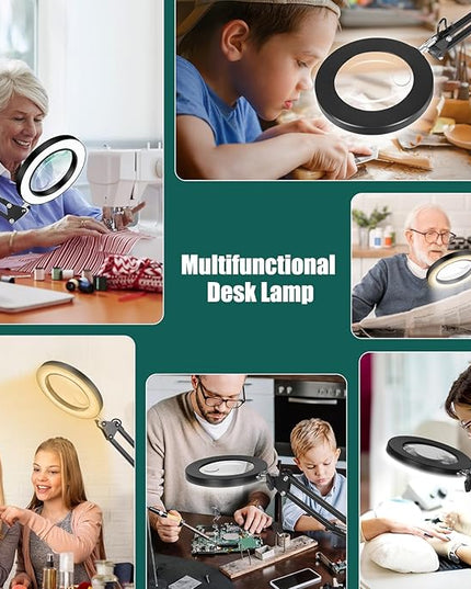 Magnifying Glass with Light Toolour 5X&10X Magnifying Glass Light with 26in Long Arm, 3 Colors Dimming Magnifying Desk Lamp, Lighted Magnifier Glass for Jewelry Close Work Reading Hobby Craft - LeafyLoom
