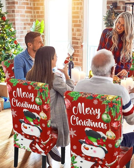 U'Artlines Christmas Chair Covers Set of 4, Removable Washable Merry Christmas Dining Chair Seat Covers Stretch Protector Slipcovers for Dining Room Kitchen Holiday Party Decor, Snowman UArtlines