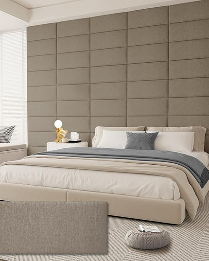 Queen Headboard, Wall Mounted Peel and Stick Headboard, Upholstered Tufted Bed Headboard for Queen Size Bed, Floating Dorm Bedroom Tall Headboard Soundproof Wall Panels (9 Panels, 10"x24") - LeafyLoom