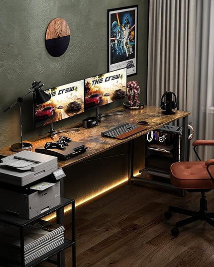 Coleshome 63 Inch Computer Desk, Modern Simple Style Desk for Home Office, Study Student Writing Desk, Vintage - LeafyLoom