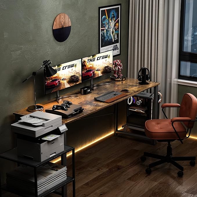 Coleshome 63 Inch Computer Desk, Modern Simple Style Desk for Home Office, Study Student Writing Desk, Vintage - LeafyLoom