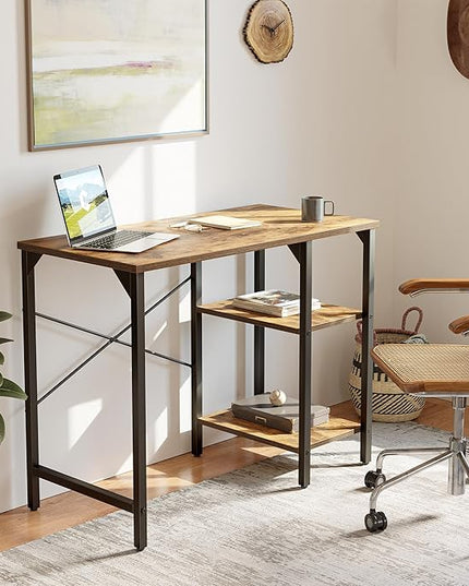 CubiCubi Small Computer Desk, 35 Inch Home Office Desk with 2 Storage Shelves on Left or Right Side, Study Writing Desk with Storage Board, Rustic Brown - LeafyLoom