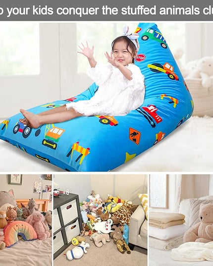 Jorbest Stuffed Animal Storage, Construction Stuffed Animal Bean Bag Storage, Soft Velvet Bean Bag Cover for Stuffed Animals, Bean Bag Chair for Kids and Adults - Cover ONLY (200L/52 Gal) - LeafyLoom