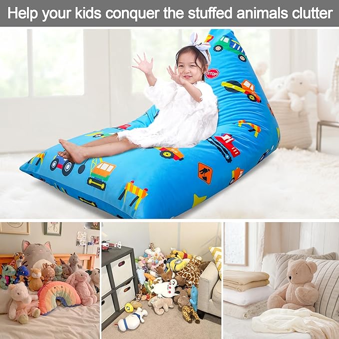 Jorbest Stuffed Animal Storage, Construction Stuffed Animal Bean Bag Storage, Soft Velvet Bean Bag Cover for Stuffed Animals, Bean Bag Chair for Kids and Adults - Cover ONLY (200L/52 Gal) - LeafyLoom
