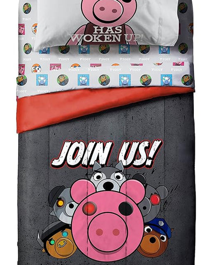 Jay Franco Piggy Join US 5 Piece Twin Size Bed Set - includes Comforter & Sheet Set - Super Soft Fade Resistant Polyester (Official Piggy Product) - LeafyLoom