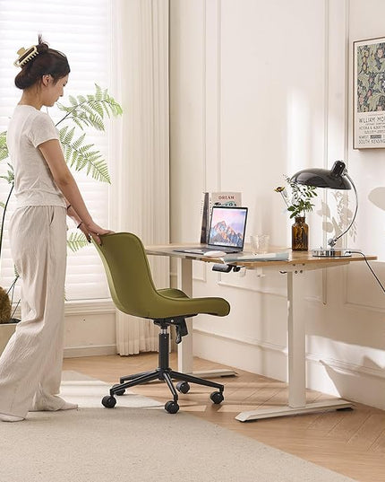 YOUNIKE Armless Office Chair Swivel Desk Chair with Wheels Upholstered Leather Task Computer Chair Adjustable Modern Rolling Gaming Chair Avocado Green Vanity Chair - LeafyLoom