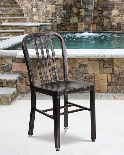 Flash Furniture Commercial Grade Black-Antique Gold Metal Indoor-Outdoor Chair - LeafyLoom