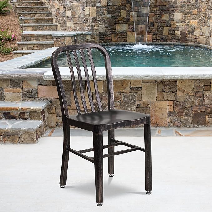 Flash Furniture Commercial Grade Black-Antique Gold Metal Indoor-Outdoor Chair - LeafyLoom