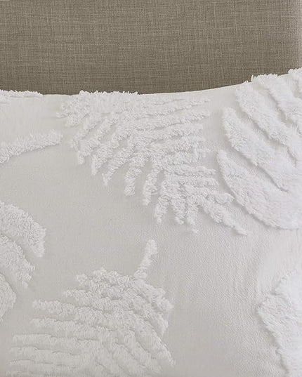 Madison Park Tufted Chenille Cotton Comforter, All Season Bedding Set, Matching Shams, Bahari, Coastal Palm Leaf Off White King/Cal King(104"x92") 3 Piece - LeafyLoom