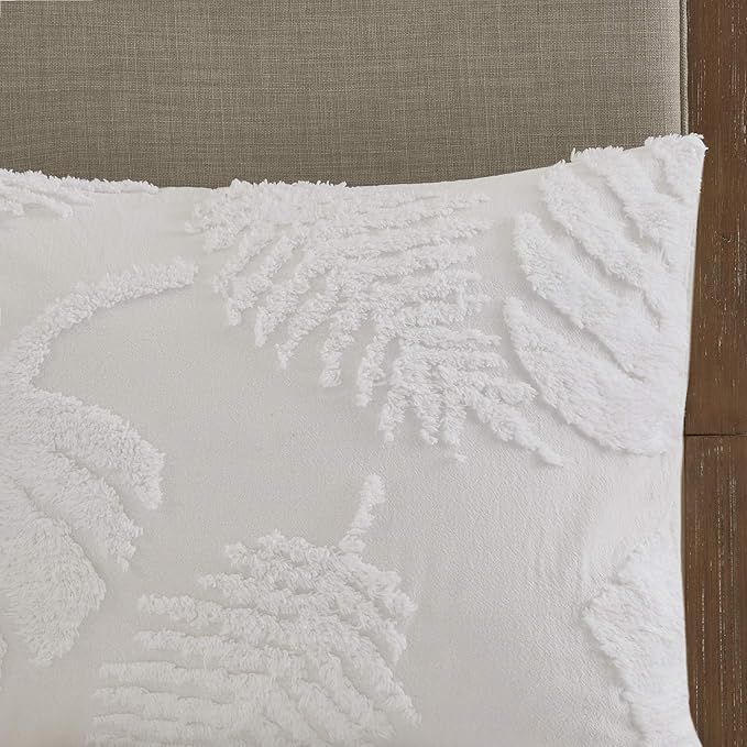 Madison Park Tufted Chenille Cotton Comforter, All Season Bedding Set, Matching Shams, Bahari, Coastal Palm Leaf Off White King/Cal King(104"x92") 3 Piece - LeafyLoom