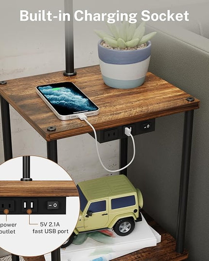 Floor Lamp with Table and Drawer - Floor Lamps for Living Room Bedroom, and Office - Night Stand with Charger Station for Living Room with USB & AC Ports - Side Table Lamp Nightstand Lamp - LeafyLoom