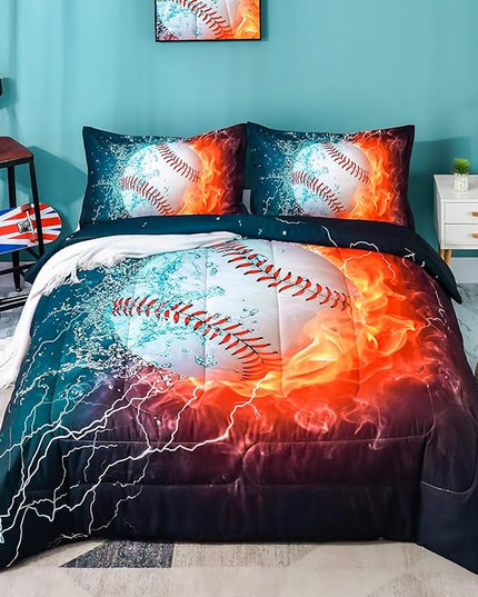 Andency Baseball Comforter Set Queen(90x90 Inch), 3 Pieces(1 Baseball Comforter, 2 Pillowcases) Sport Microfiber Comforter Set Bedding Set for Kids Boys Teens - LeafyLoom
