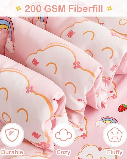 Mooreeke Bed in a Bag for Kids Girls Teens, 5 Pieces Twin Size Comforter Bed Set with Shams, Sheet Set, Rainbow Cloud Strawberry Pink Super Soft Microfiber Kids Comforter Bedding Set - LeafyLoom