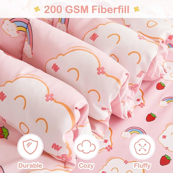 Mooreeke Bed in a Bag for Kids Girls Teens, 5 Pieces Twin Size Comforter Bed Set with Shams, Sheet Set, Rainbow Cloud Strawberry Pink Super Soft Microfiber Kids Comforter Bedding Set - LeafyLoom