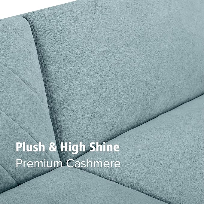 Folding Futon Sofa Tapered Wood Legs,Modern Space Saving Couch,Easily Converts to Single Bed,Easy Assembly,Multi-Functional Loveseat Ideal for Small Home Living Room,Blue, 76" - LeafyLoom