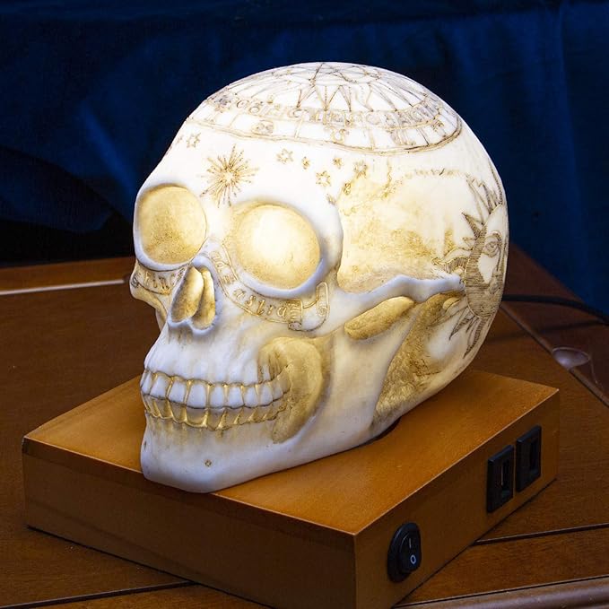 Pacific Giftware Astrology Skull Home Decor LED Lamp with Two USB Charging Ports, White - LeafyLoom