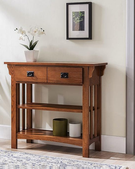 Leick Home 8261 Mission Impeccable Wood Bookcase with Drawers in Medium Oak - LeafyLoom