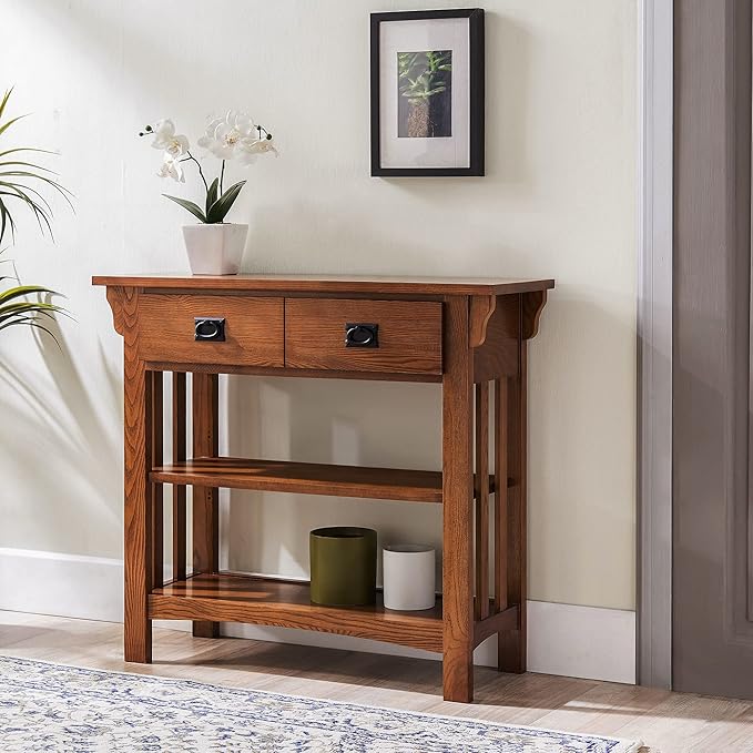 Leick Home 8261 Mission Impeccable Wood Bookcase with Drawers in Medium Oak - LeafyLoom