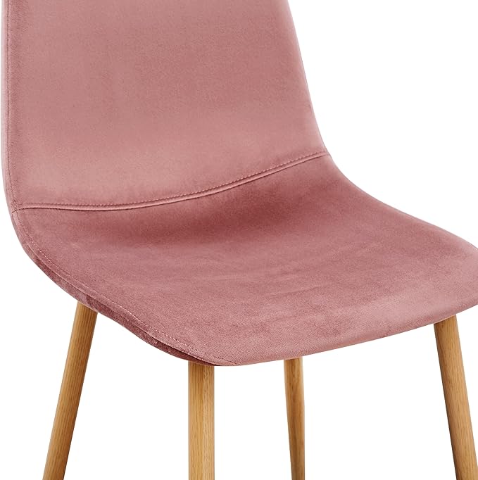 FurnitureR Dining Chairs Set of 4, Velvet Dining Room Seating Upholstered Armless Kitchen Chairs, Side Chair Mid-back with Metal Legs for Living Room Bedroom Home Office, Rose - LeafyLoom